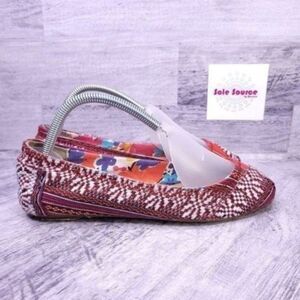 Toms Lina Ikat Printed Fabric Slip on Ballet Flat Red Purple White Women's sz 7